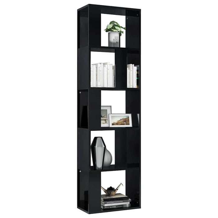 Bibliotecă/Separator cameră, negru lucios, 45x24x159cm, PAL WALTI
