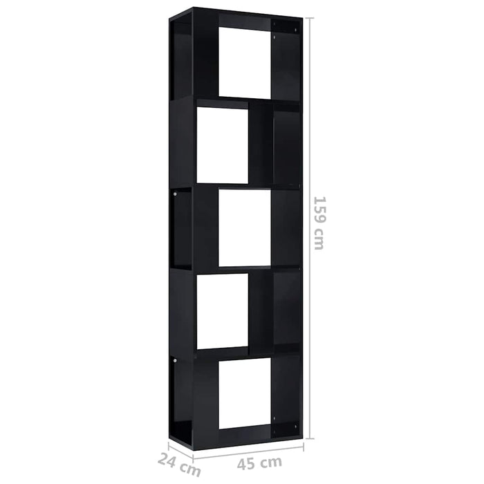 Bibliotecă/Separator cameră, negru lucios, 45x24x159cm, PAL WALTI