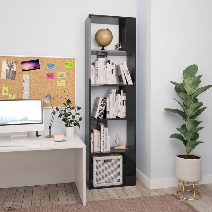 Bibliotecă/Separator cameră, negru lucios, 45x24x159cm, PAL WALTI