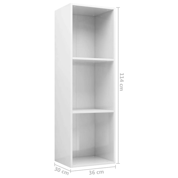 Bibliotecă/Comodă TV, alb lucios, 36 x 30 x 114 cm, PAL WALTI