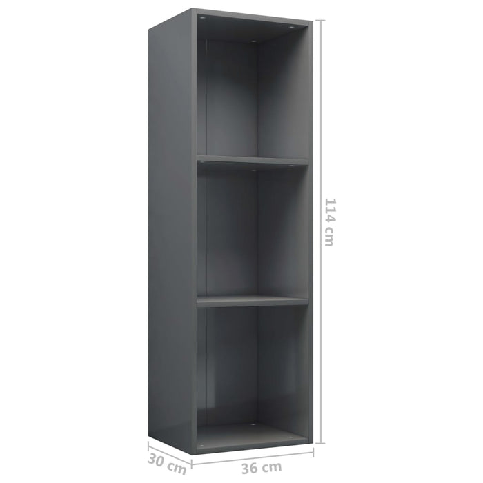 Bibliotecă/Dulap TV gri extralucios 36x30x114 cm lemn prelucrat - WALTI WALTI