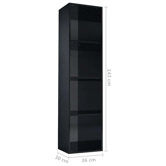 Bibliotecă/Comodă TV, negru extralucios, 36x30x143 cm, PAL WALTI