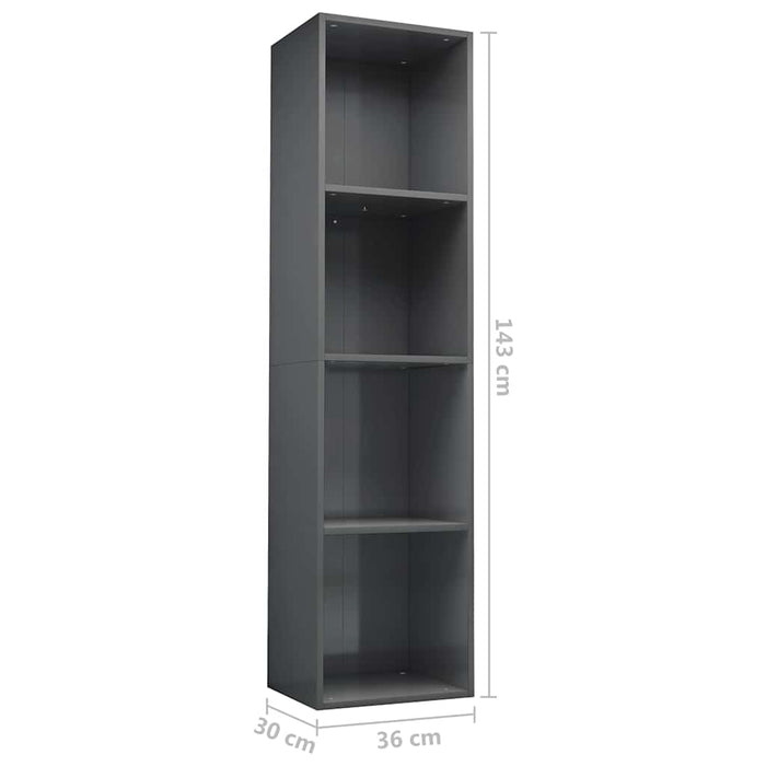 Bibliotecă/Comodă TV, gri extralucios, 36x30x143 cm, PAL WALTI