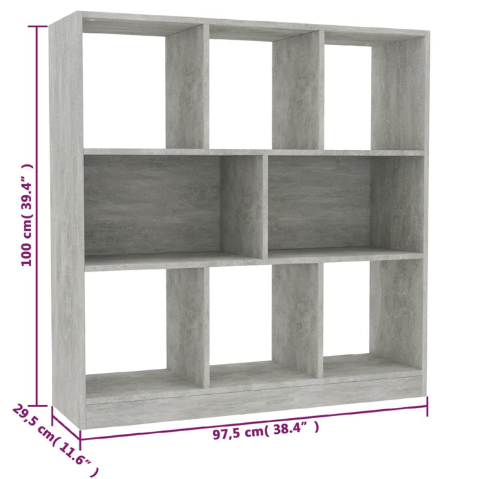 Bibliotecă, gri beton, 97,5x29,5x100 cm, lemn prelucrat - WALTI WALTI