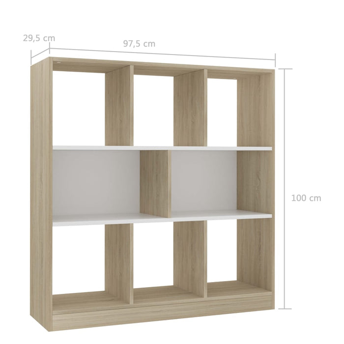 Bibliotecă, alb/stejar sonoma, 97,5x29,5x100 cm, lemn prelucrat - WALTI WALTI