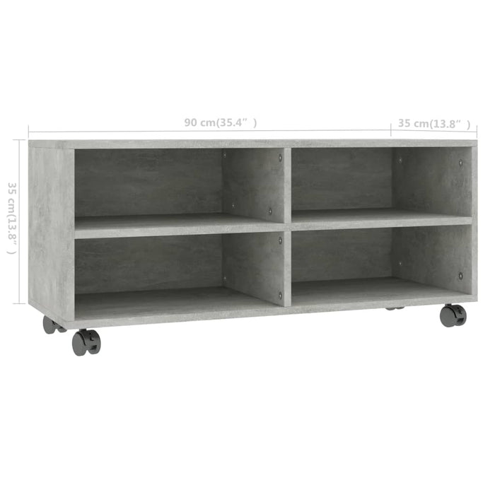 Dulap TV cu rotile, gri beton, 90x35x35, lemn prelucrat - WALTI WALTI