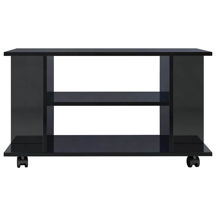 Comodă TV cu roti negru extralucios, 80x40x40 cm lemn prelucrat WALTI