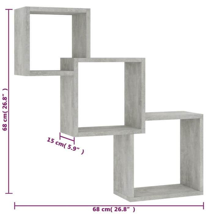Rafturi de perete, cub, gri beton, 68x15x68 cm, lemn prelucrat - WALTI WALTI