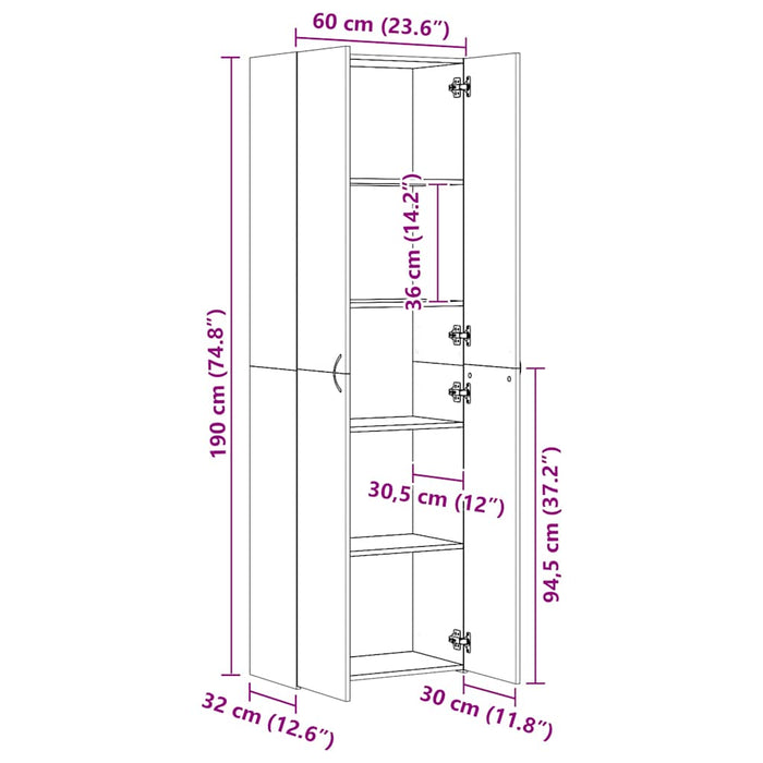 Dulap de birou, stejar sonoma, 60x32x190 cm, lemn prelucrat WALTI