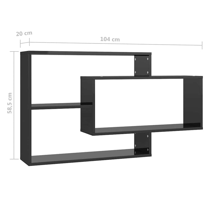 Rafturi de perete, negru extralucios, 104x20x58,5 cm WALTI