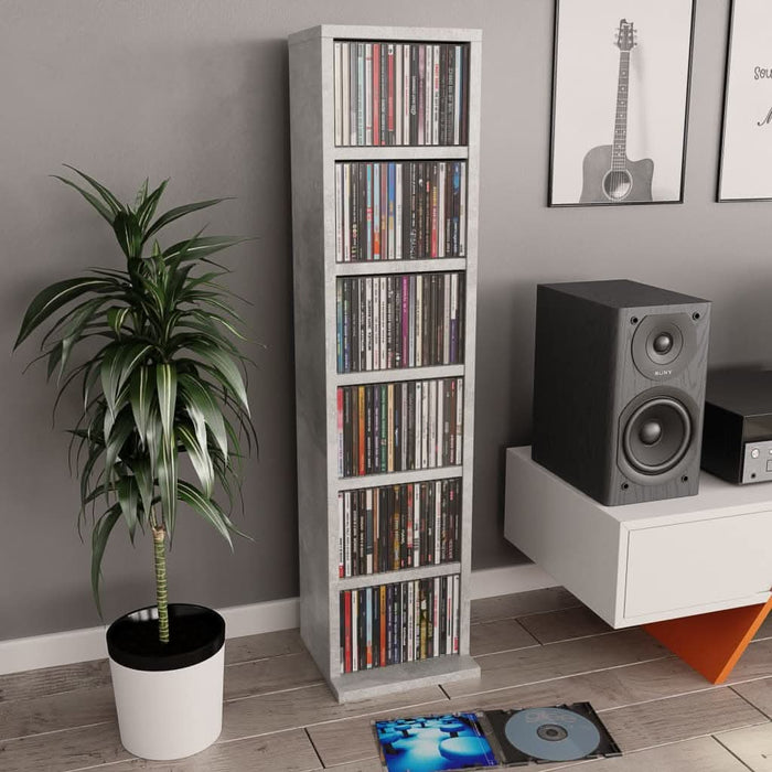 Dulap CD-uri, gri beton, 21x20x88 cm, lemn compozit - WALTI WALTI