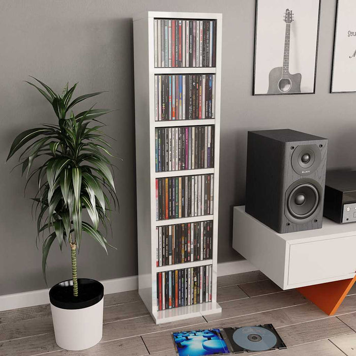 Dulap CD-uri, alb extralucios, 21x20x88 cm, lemn compozit WALTI