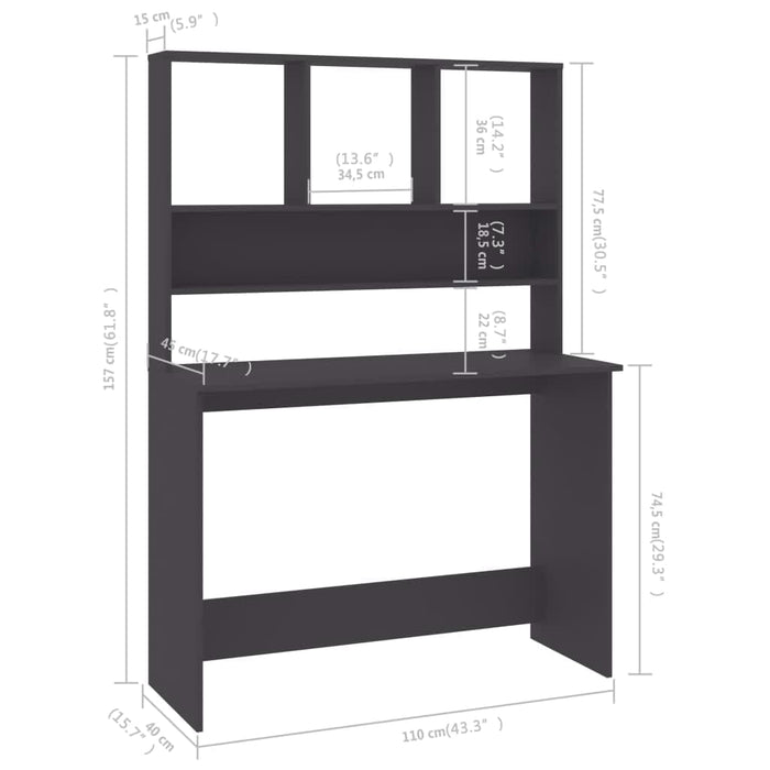 Birou cu rafturi, gri, 110x45x157 cm, PAL - WALTI WALTI
