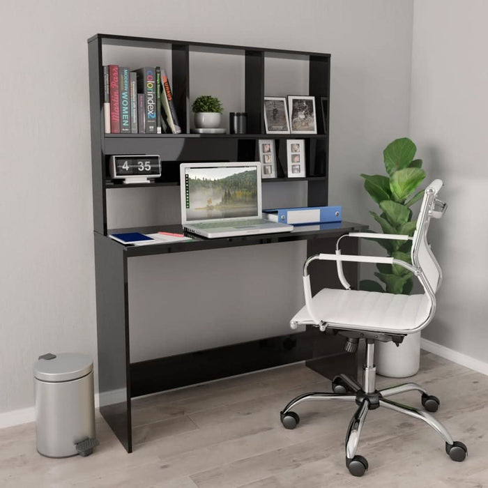 Birou cu rafturi, negru extralucios, 110x45x157 cm, PAL - WALTI WALTI