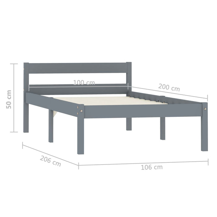 Cadru de pat, gri, 100 x 200 cm, lemn masiv de pin - WALTI WALTI