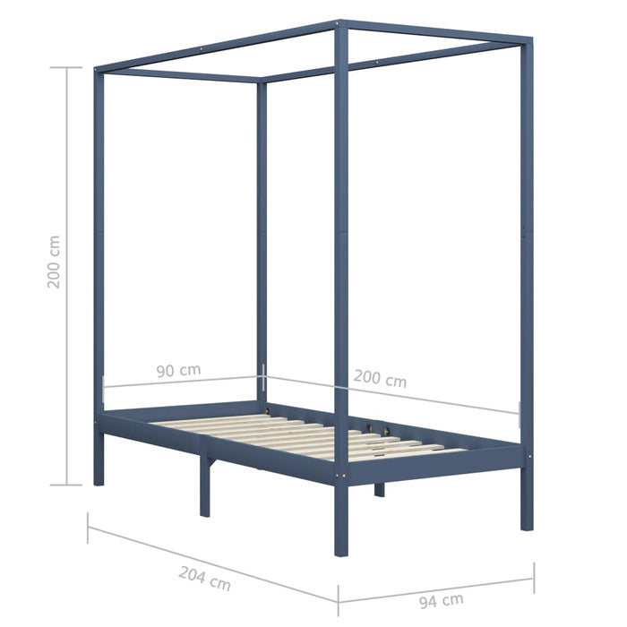 Cadru pat cu baldachin, gri, 90x200 cm, lemn masiv de pin WALTI