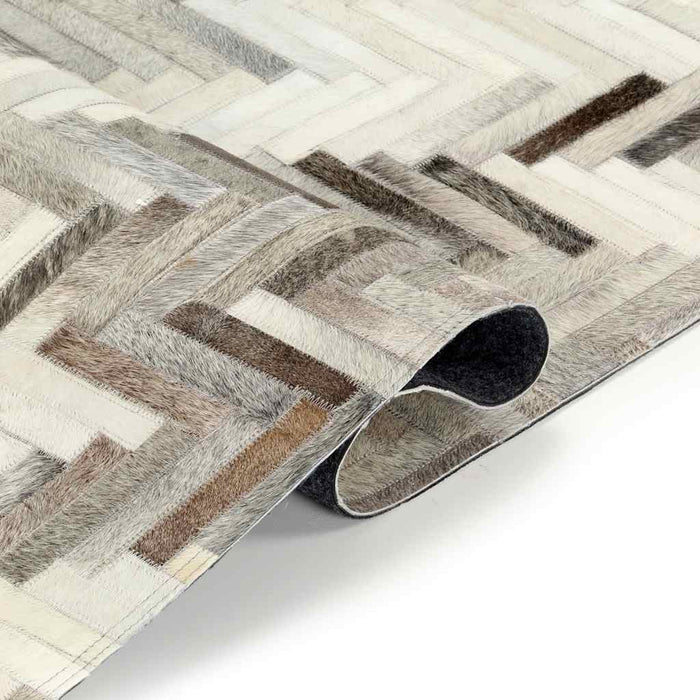 Covor, piele cu păr natural, mozaic, gri/alb, 80 x 150 cm WALTI