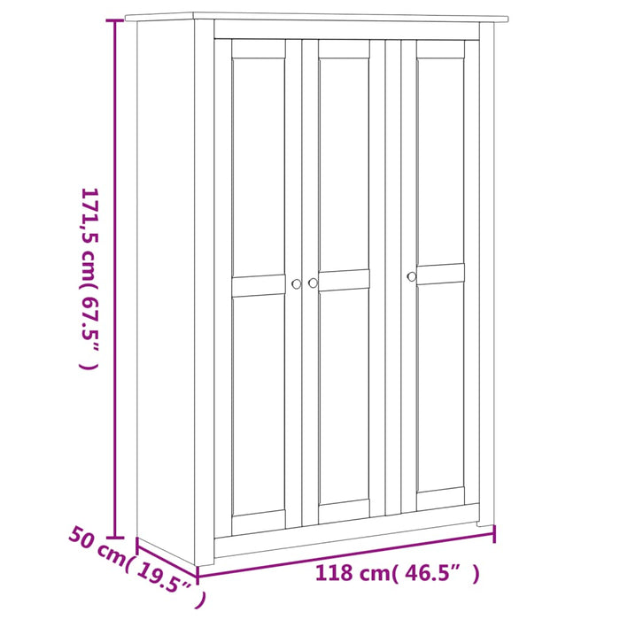 Șifonier cu 3 uși, gri, 118 x 50 x 171,5 cm, pin gama Panama - WALTI WALTI