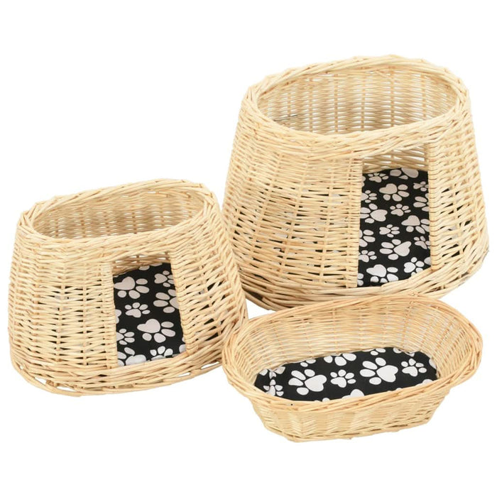 Set coșuri pisici cu perne 3 piese 47x34x60 cm răchită naturală - WALTI WALTI