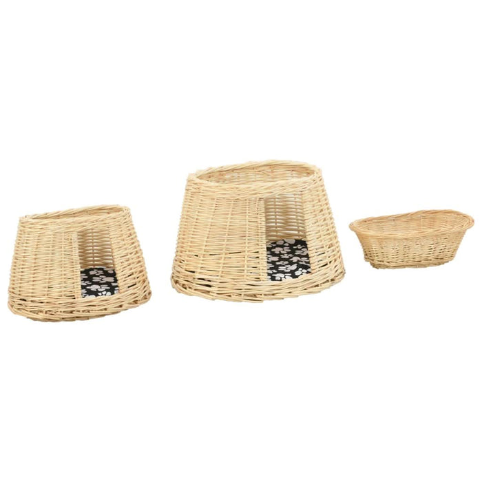 Set coșuri pisici cu perne 3 piese 47x34x60 cm răchită naturală - WALTI WALTI