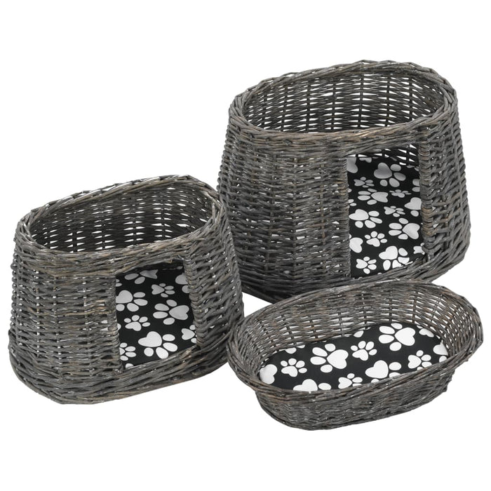 Set coșuri pisici, perne, 3 piese, gri, 47x34x60 cm, răchită - WALTI WALTI