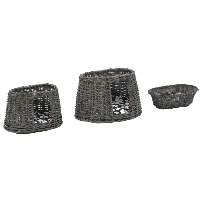 Set coșuri pisici, perne, 3 piese, gri, 47x34x60 cm, răchită - WALTI WALTI