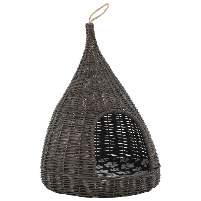 Casă de pisici cu pernă, gri, 40x60 cm, salcie naturală, teepee - WALTI WALTI