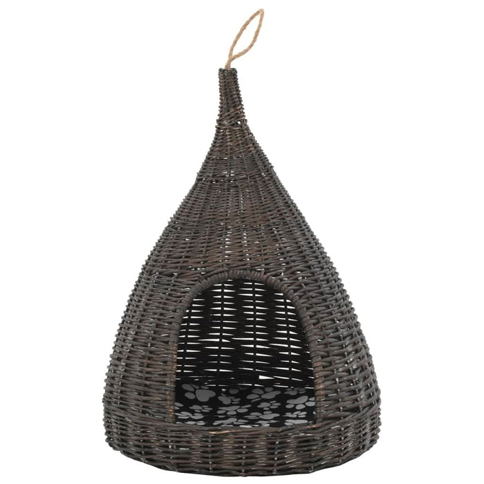 Casă de pisici cu pernă, gri, 40x60 cm, salcie naturală, teepee - WALTI WALTI