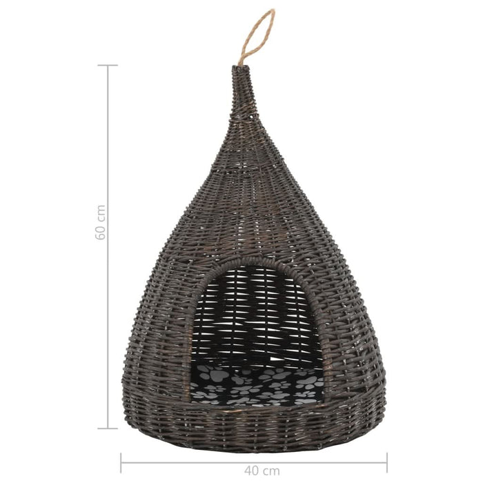 Casă de pisici cu pernă, gri, 40x60 cm, salcie naturală, teepee - WALTI WALTI