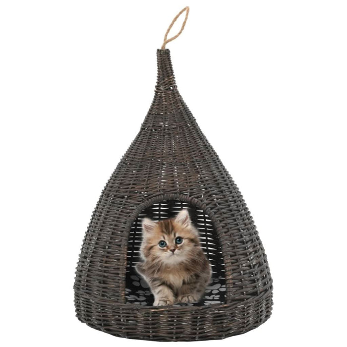 Casă de pisici cu pernă, gri, 40x60 cm, salcie naturală, teepee - WALTI WALTI