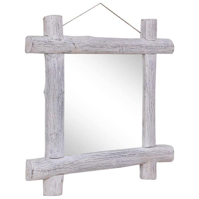 Oglindă cu ramă din bușteni, alb, 70x70 cm, lemn masiv reciclat - WALTI WALTI
