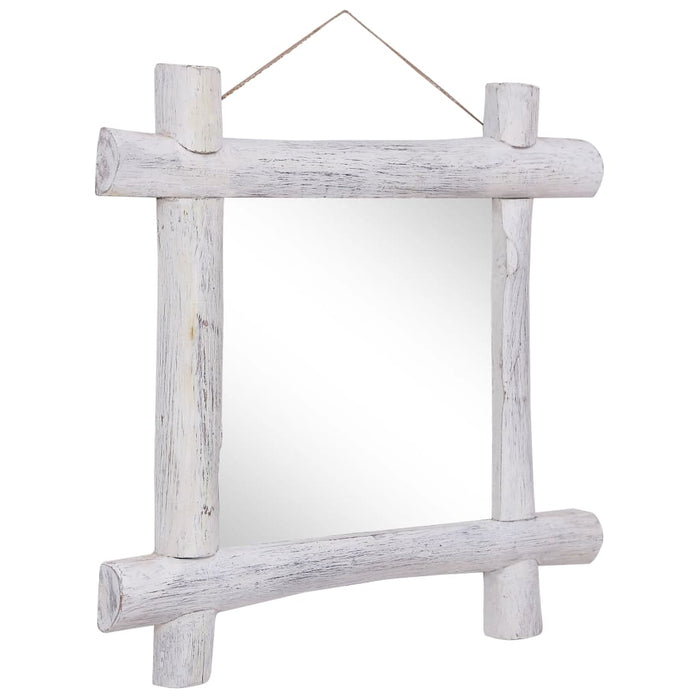 Oglindă cu ramă din bușteni, alb, 70x70 cm, lemn masiv reciclat - WALTI WALTI
