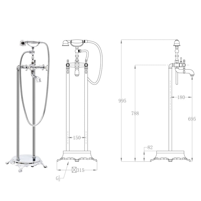 Robinet de cadă independent argintiu oțel 99,5 cm inoxidabil - WALTI WALTI