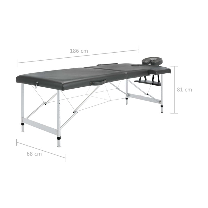 Masă de masaj cu 2 zone, cadru aluminiu, antracit, 186 x 68 cm WALTI