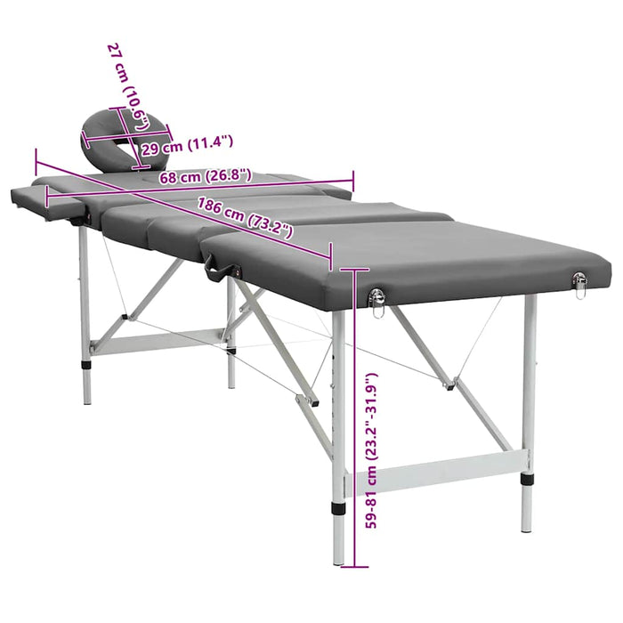 Masă de masaj cu 4 zone, cadru aluminiu, antracit, 186 x 68 cm - WALTI WALTI