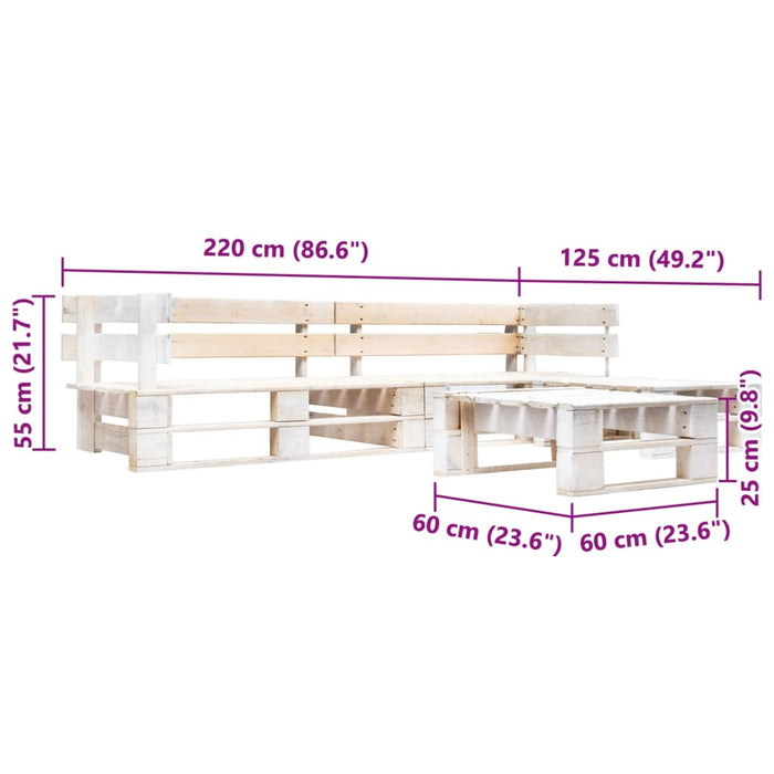 Set mobilier de grădină din paleți, 4 piese, alb, lemn WALTI
