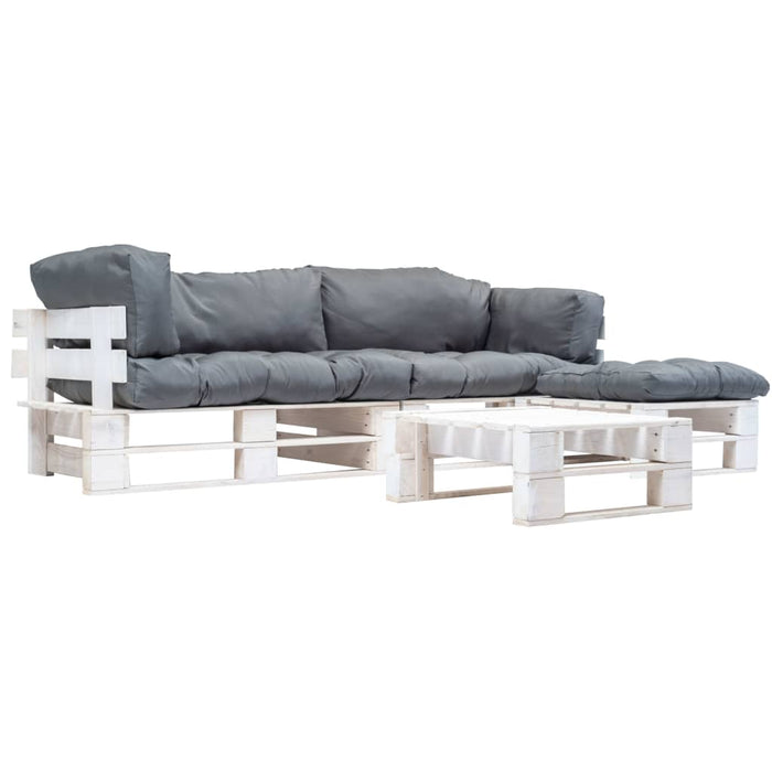Set mobilier de grădină paleți cu perne gri, 4 piese, lemn - WALTI WALTI