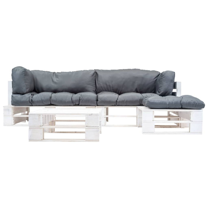 Set mobilier de grădină paleți cu perne gri, 4 piese, lemn - WALTI WALTI