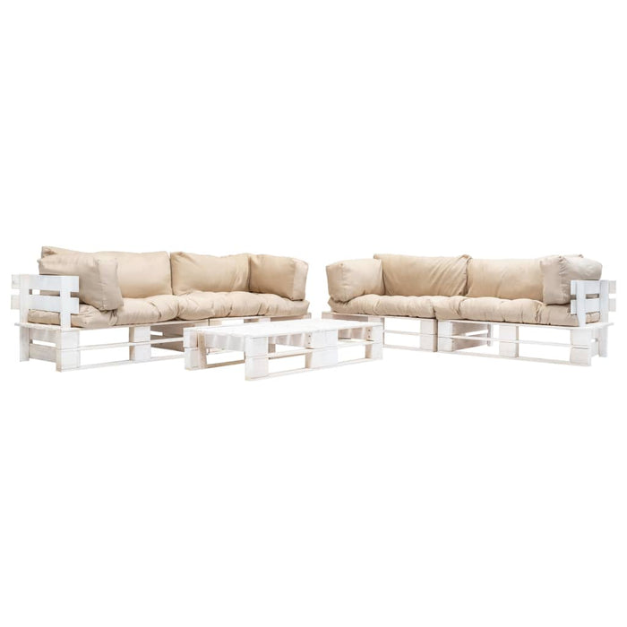 Set mobilier grădină paleți cu perne nisipii, 6 piese, lemn WALTI
