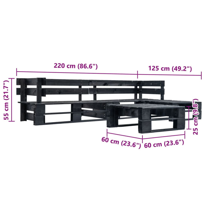 Set mobilier de grădină din paleți, 4 piese, negru, lemn WALTI