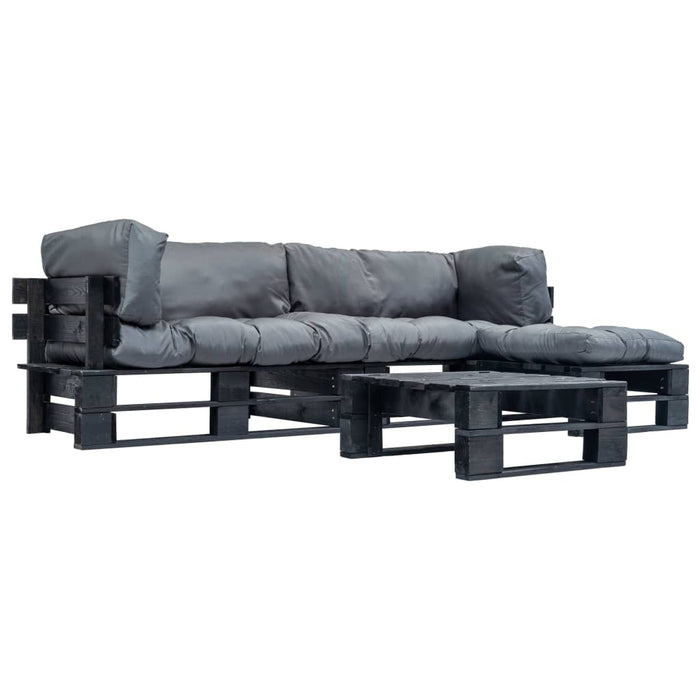 Set mobilier grădină din paleți cu perne gri, 4 piese, lemn - WALTI WALTI