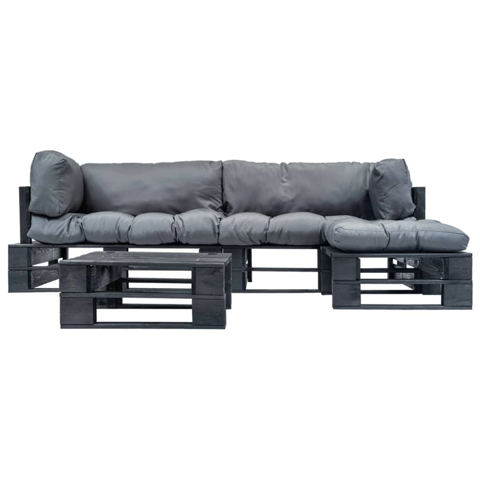 Set mobilier grădină din paleți cu perne gri, 4 piese, lemn - WALTI WALTI