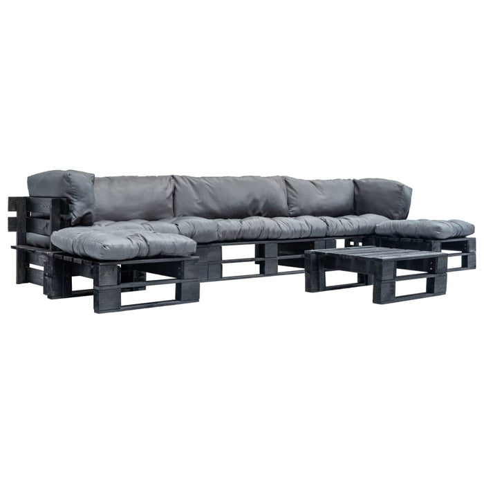 Set mobilier grădină din paleți cu perne gri, 6 piese, lemn - WALTI WALTI