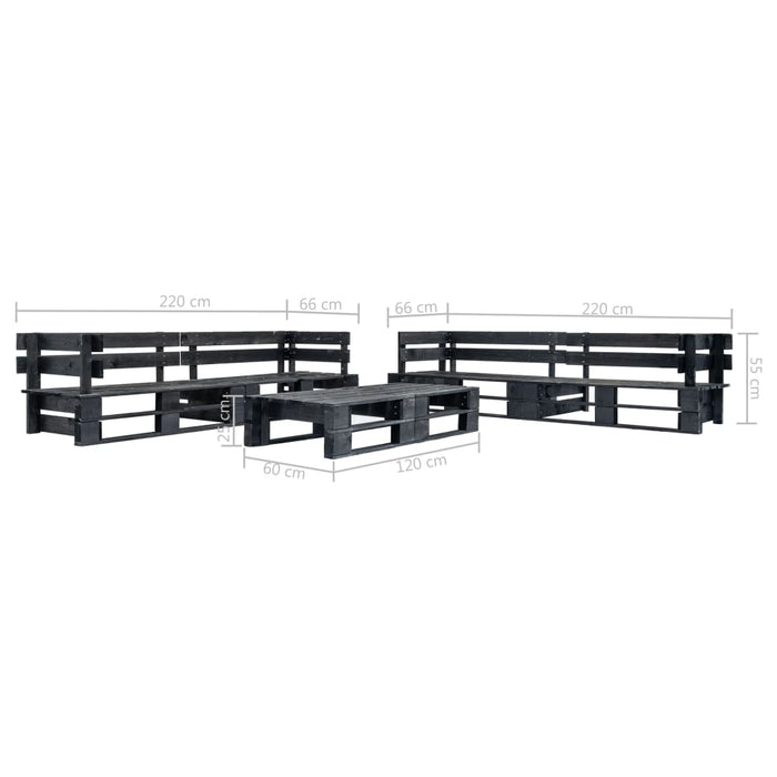 Set mobilier de grădină din paleți, 6 piese, negru, lemn WALTI
