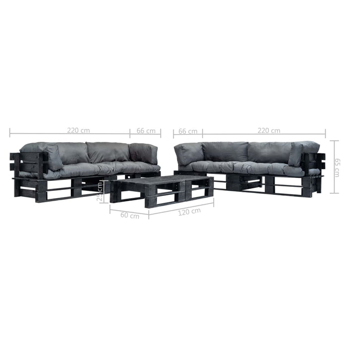 Set mobilier grădină din paleți cu perne gri, 6 piese, lemn WALTI