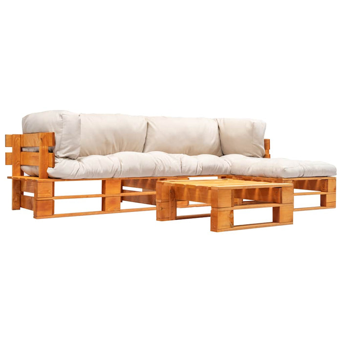 Set mobilier grădină paleți cu perne nisipii, 4 piese, lemn WALTI