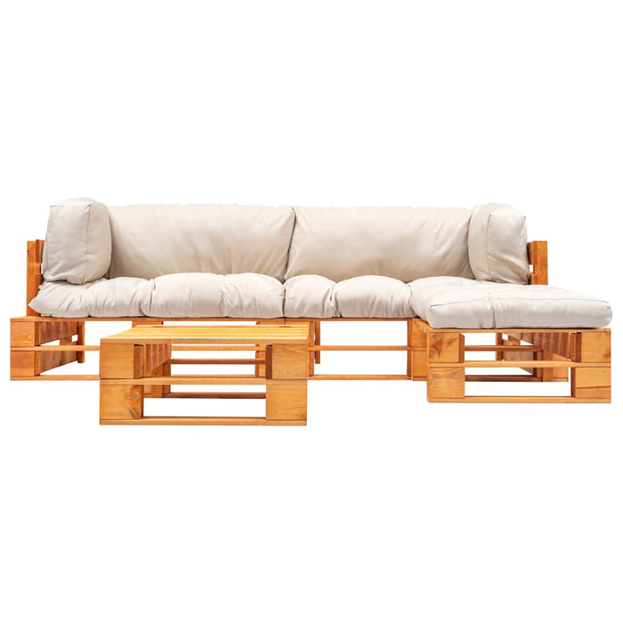 Set mobilier grădină paleți cu perne nisipii, 4 piese, lemn WALTI