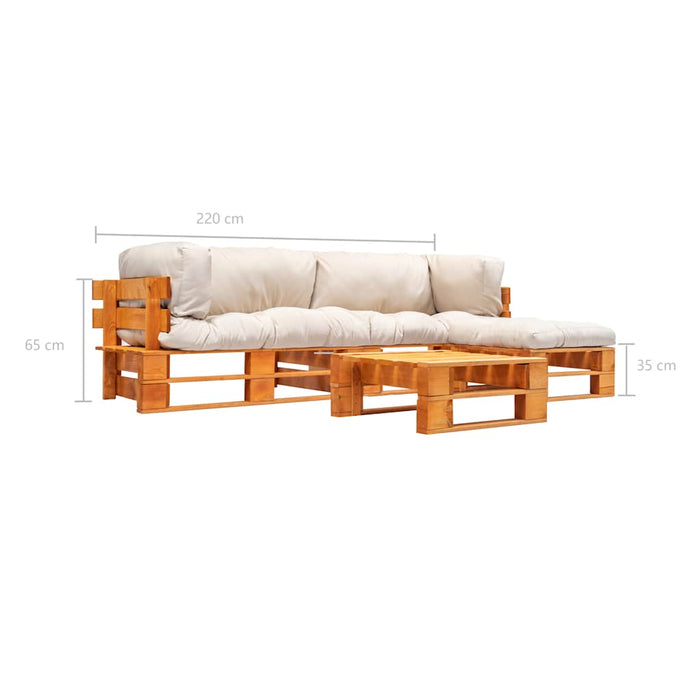 Set mobilier grădină paleți cu perne nisipii, 4 piese, lemn WALTI