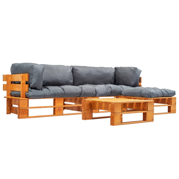 Set mobilier grădină din paleți cu perne gri, 4 piese, lemn - WALTI WALTI