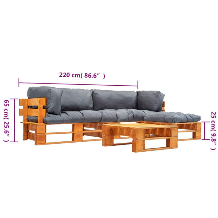 Set mobilier grădină din paleți cu perne gri, 4 piese, lemn - WALTI WALTI